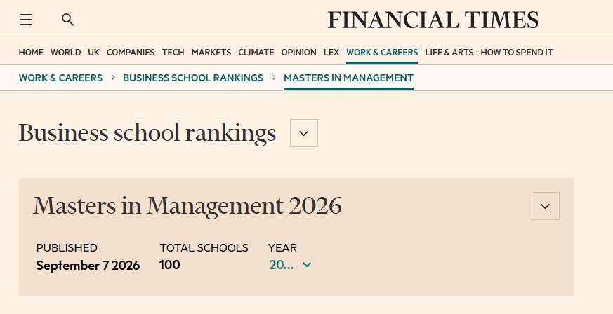 又一份重磅排名!《金融时报》发布 2026 管理学硕士全球排名,你的梦校处在什么位置? 又一份重磅排名!《金融时报》发布 2026 管理学硕士全球排名,你的梦校处在什么位置?