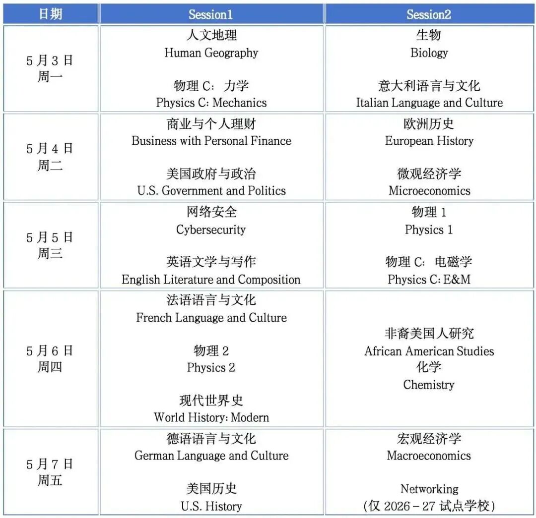AP考试时间表1