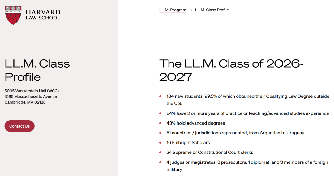 哈佛法学院2026级录取画像公布 LLM与JD新生背景全解析