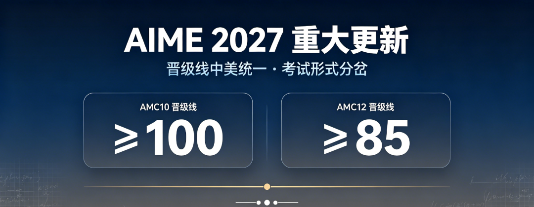 2027 AIME 新规落地:晋级线中美统一,AMC10 考 100 分、AMC12 考 85 分锁定入场券,考试形式、备考策略有何变化 2027 AIME 新规落地:晋级线中美统一,AMC10 考 100 分、AMC12 考 85 分锁定入场券,考试形式、备考策略有何变化