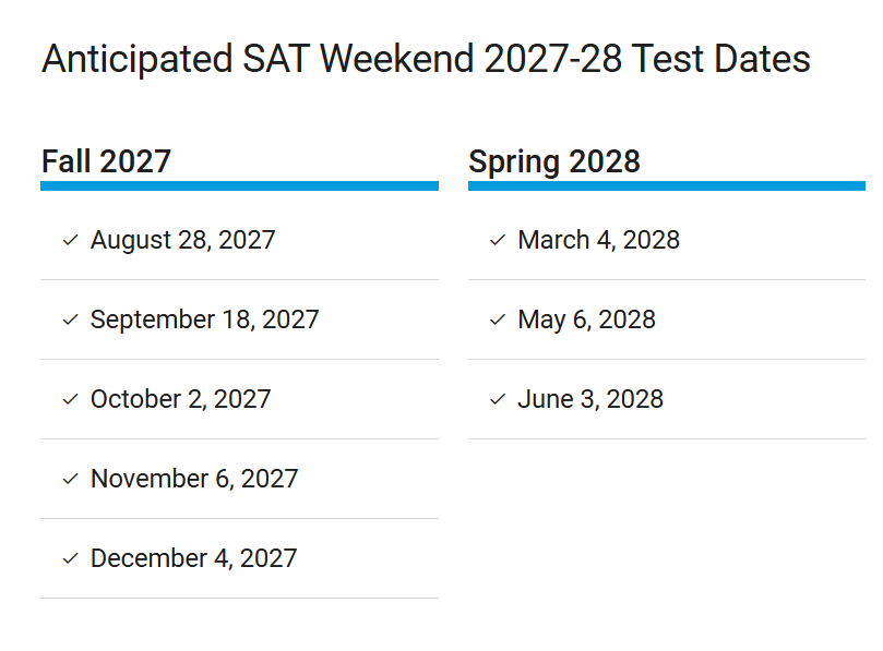 CB悄悄更新2027-28学年SAT考试时间 部分考期延后