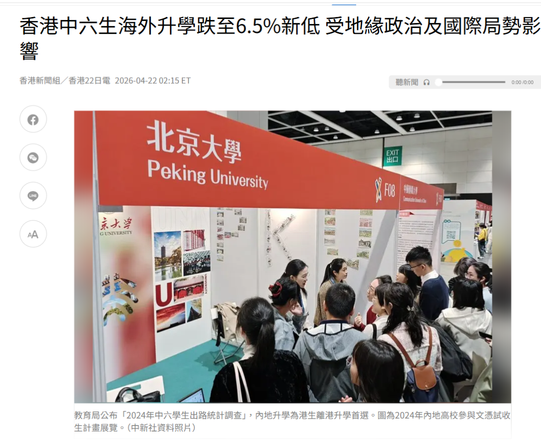 港府数据新报告!香港高考出国率崩到6.5%!创14年来最低! 港府数据新报告!香港高考出国率崩到6.5%!创14年来最低!