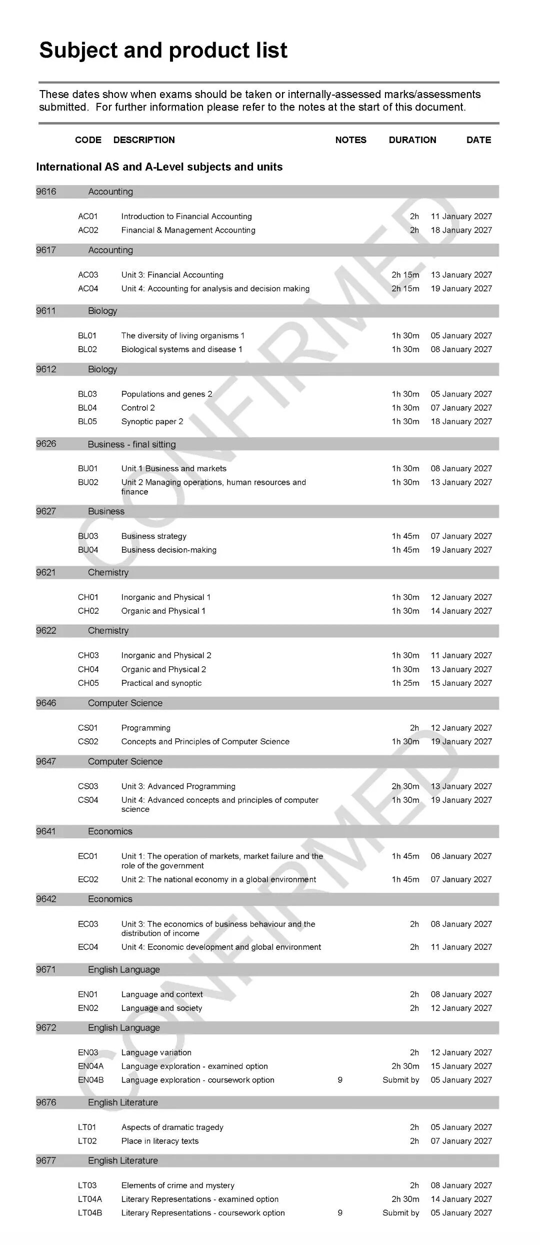 爱德思/AQA公布:2027年1月A-Level考试时间 爱德思/AQA公布:2027年1月A-Level考试时间