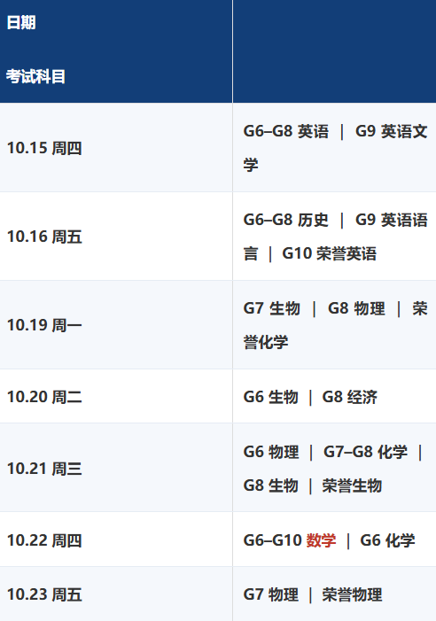 考试时间表 考试时间表