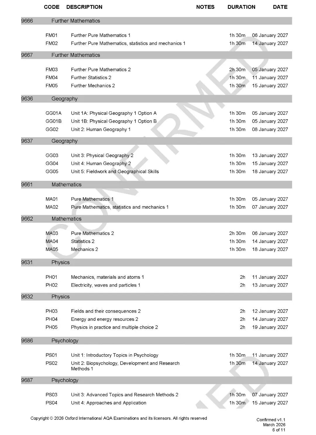 爱德思/AQA公布:2027年1月A-Level考试时间 爱德思/AQA公布:2027年1月A-Level考试时间